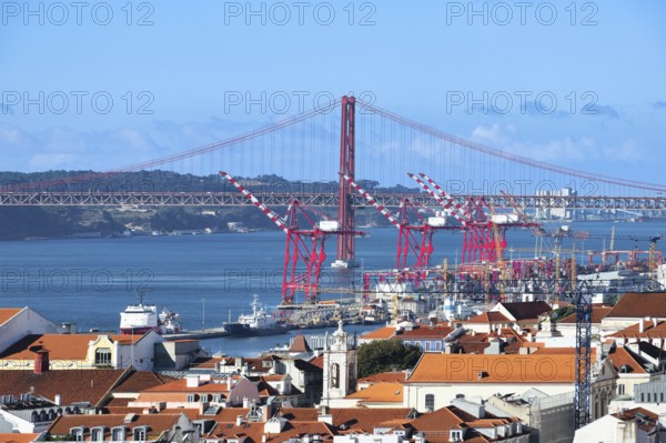 View over Lisbon and the Tagus river, Portugal, Europe