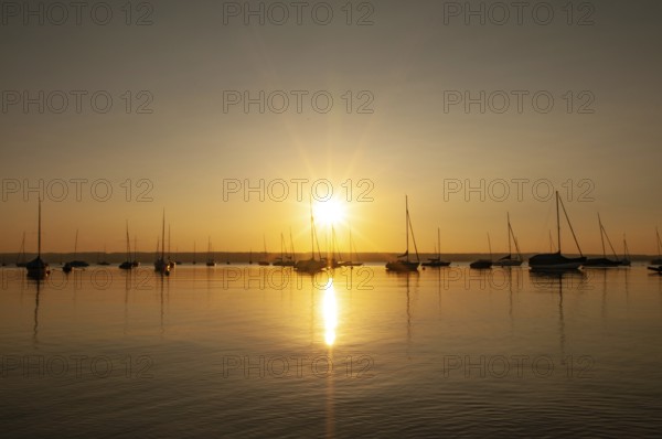 Sunset over the Lake Ammer near Herrsching, Bavaria, Germany, Europe