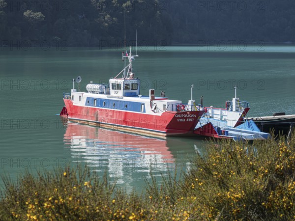 Ferry at the Tagua Tagua lake, near Puelo, Chile, South America