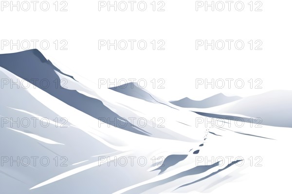 Simplified representation of ski tracks on a pristine snowy slope, created with bold, clean lines,
