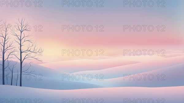 Illustration of a cold winter sunrise, represented by a minimalist gradient of soft pastel pinks