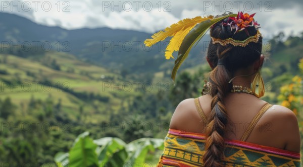 Smiling native indigenous people of Colombia and South America, dressed in colorful native clothes,