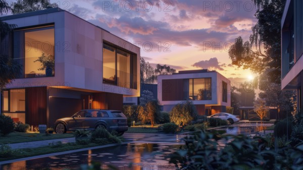 Luxury modern condo apartment complex exterior in upscale expensive neighborhood, AI generated