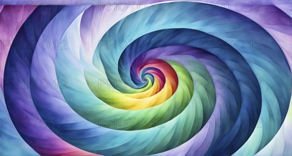 Spiral shape that slowly expands, rotates, and shifts colors in a soft gradient, invoking a