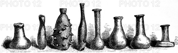 Unguentarium, balsamarium, lacrimarium or tear jars, small glass vessels for ointments, medicine or