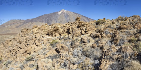 Panorama over the Teide National Park, Parque Nacional del Teide, to Pico del Teide, 3715m,