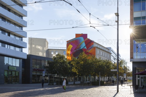Colourful mural on Johannisplatz, project for the Capital of Culture 2025, Chemnitz, Saxony,