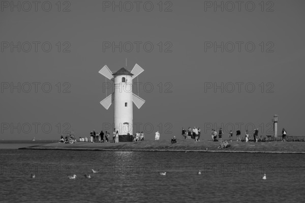 Mill beacon on the pier, Swinemünde, Usedom Island, Baltic Sea, Poland, Europe