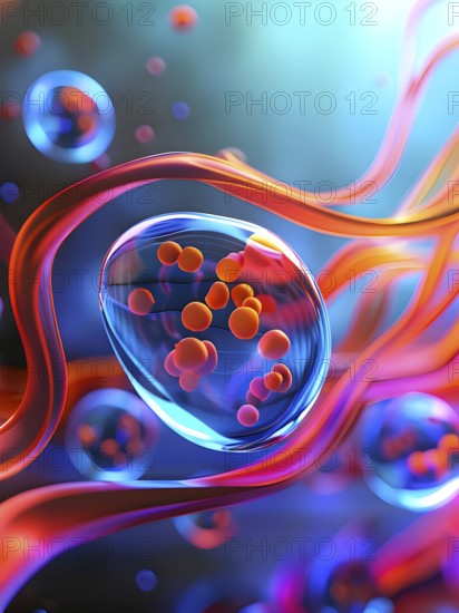 Three dimensional render of cholesterol in blood stream, AI generated