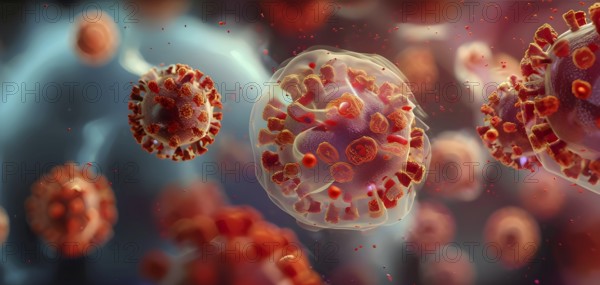 Three dimensional render of a tuberculosis bacteria in an organism, AI generated
