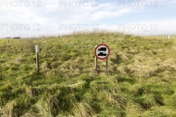 Protective sign warning against military vehicles at an archaeological site on Salisbury Plain,