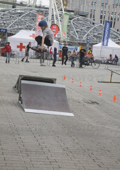 Roller blading Fit for Free Skate Jam youth event demonstration central Rotterdam, Netherlands