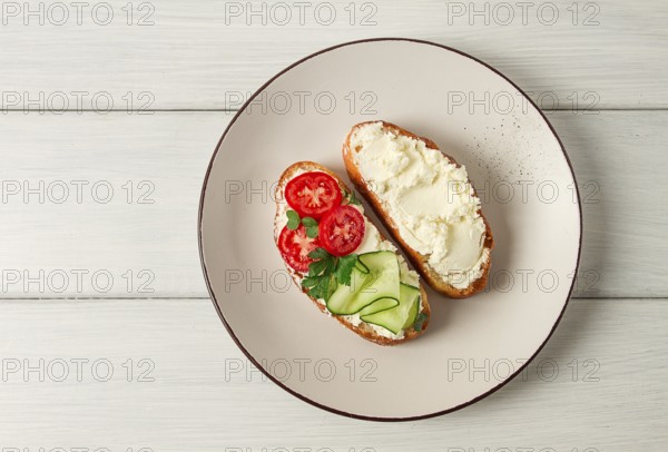 Sandwich, with cream cheese, homemade, on a cutting board, rustic style, no people, selective