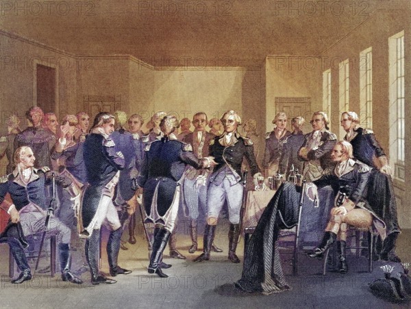 Washington taking leave of his officers at Fraunces Tavern, New York City USA, 4 December 1783,
