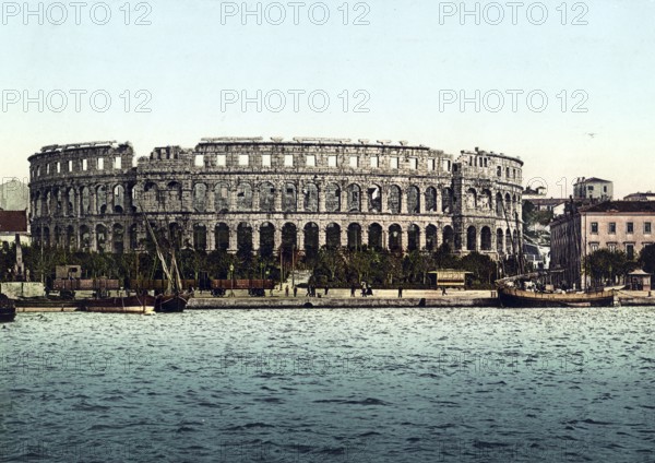 Pola, Arena del Mare, amphitheatre of Pula, Croatia, around 1890, Historical, digitally restored