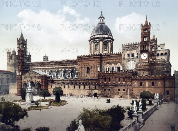 The Cathedral of Palermo, Sicily, Italy, 1890, Historical, digitally restored reproduction from a