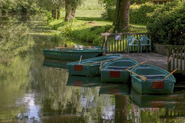 Paddle boats on the Alstätter Aa, Alstätte, Ahaus, Münsterland, North Rhine-Westphalia, Germany,