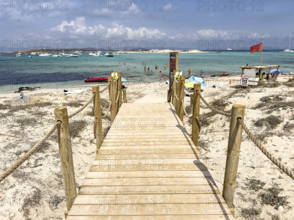 Jetty at Playa Ses Illetes, northern tip of Formentera, Balearic Islands, Spain, Europe