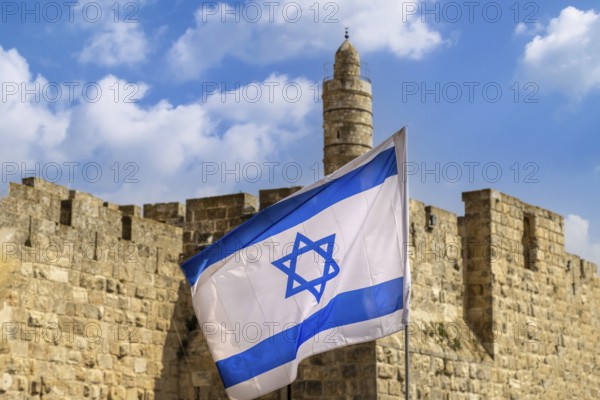 Jerusalem, Israel, landmark citadel Migdal David Tower of David in Old City near Jaffa Gate, Asia