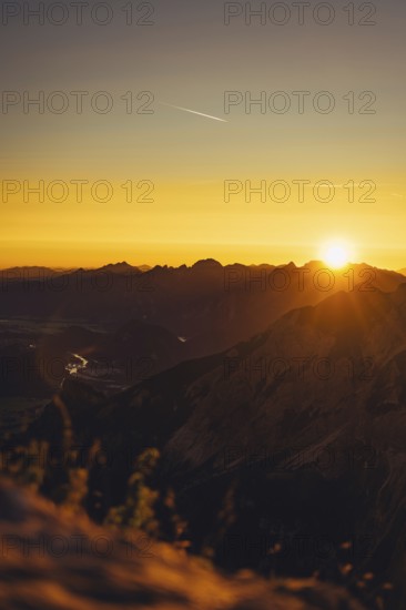 View from the Aggenstein and the foothills of the Alps in Ostallgäu and the Ammergebirge at