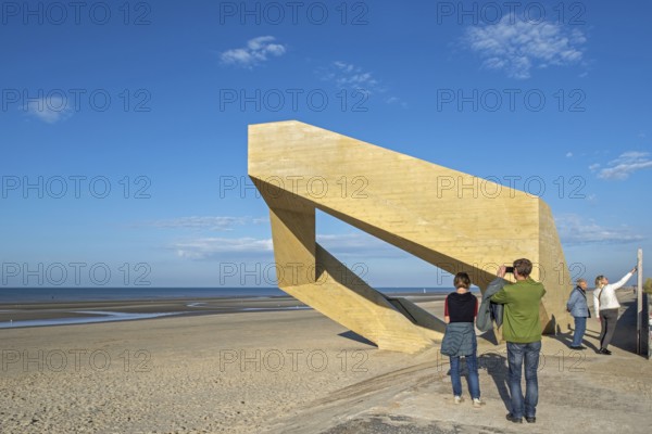 Westerpunt, concrete sculpture on beach along the North Sea coast at seaside resort De Panne,