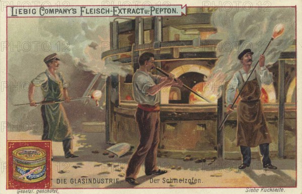 Picture series The Glass Industry, The Melting Furnace, Liebig picture, digitally restored