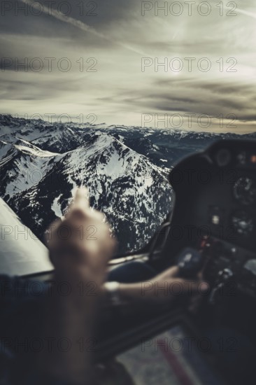 Flight over the late winter Lech Valley with a small aeroplane in Tyrol, Austria, Europe