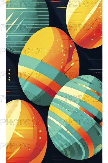 Abstract Easter egg design with geometric patterns, bold colors, and a mix of textures, creating a