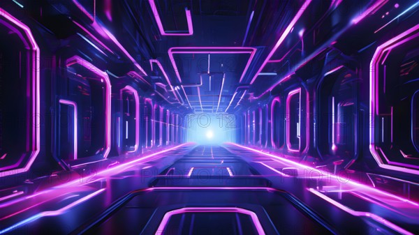 Abstract geometric pattern tunnel structure embodying data streams and communication in magenta
