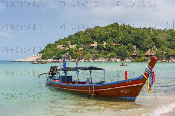 Sairee beach with colourful longtail boat, colourful, wooden boat, boat, painted, traditional,