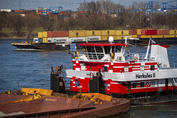 Cargo ships on the Rhine near Duisburg, push boat Herkules II, push convoy, brings coal and other