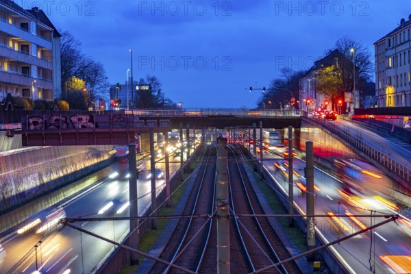 The Hausackerbrücke, inner-city road bridge over the A40 motorway and the U18 light rail line,