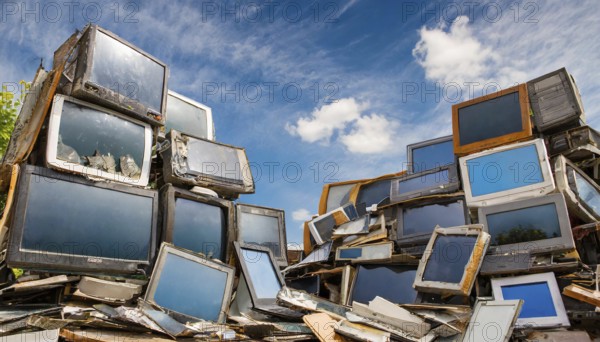 Symbolism, large junkyard with old computer screens, AI-generated, AI-generated, AI generated