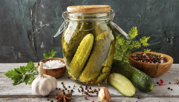 Food, pickled cucumbers in a jar, AI generated, AI generated