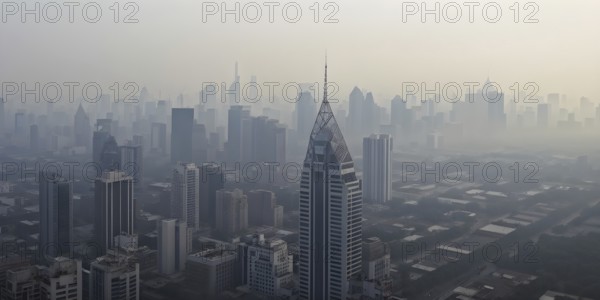 Aerial view of a mega city with smog and pollution, AI generated
