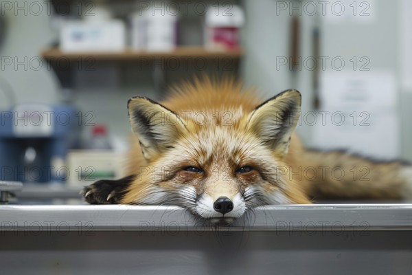 Wild fox at vet. KI generiert, generiert, AI generated