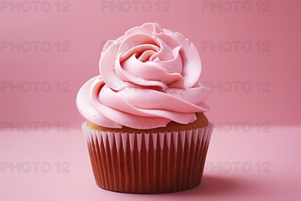 Cupcake with pink rose shaped frosting. KI generiert, generiert, AI generated
