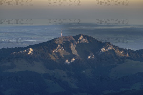 The Grünten, 1783m, from the summit of the Nebelhorn, 2224m, at sunrise, Oberallgäu, Bavaria,