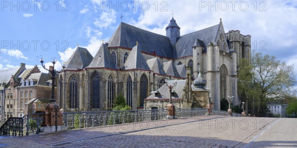 Late gothic Saint Michael Church and St. Michael bridge, Ghent, Flanders, Belgium, Europe