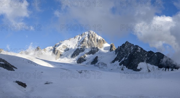 High alpine mountain landscape, summit of the Aiguille de Chardonnet and Glacier du Tour, glaciers