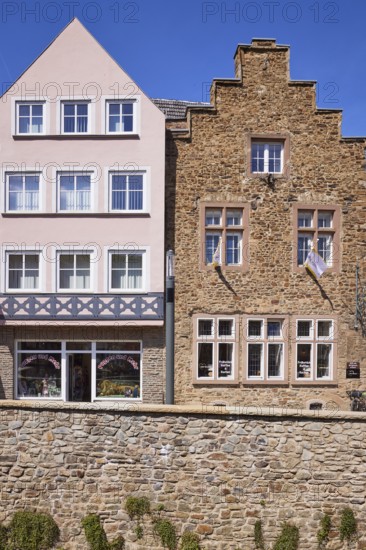 Historic sandstone house and wall in Bad Münstereifel, Eifel, Euskirchen district, North