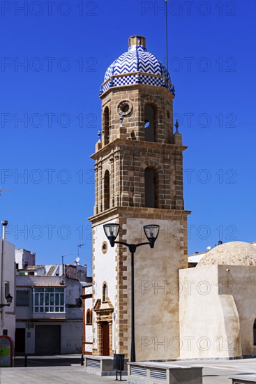 Church tower with round dome, Rota, Andalusia, Spain, Europe