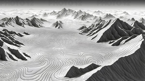 Abstract topographic map contour with complex terrain patterned, AI generated