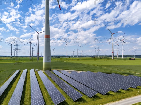 Wind farm near Marsberg, photovoltaic system, utilisation of land for renewable energies,