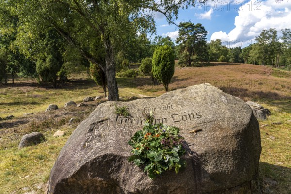 Grave of the heath poet Hermann Löns, in the Tietlinger Wacholderhain, near Bad Fallingbostel,