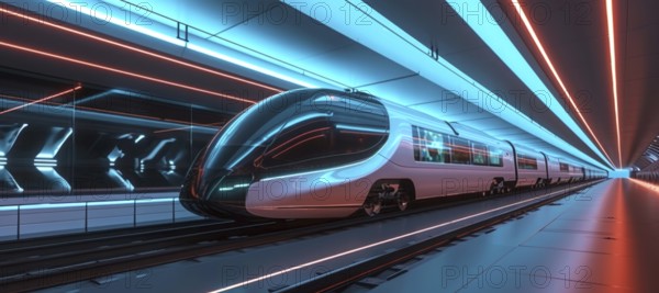 High speed train running between cities carrying passengers and tourists, AI generated
