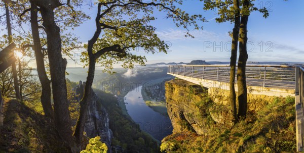 Sunrise in Saxon Switzerland, Rathen, Saxony, Germany, Europe