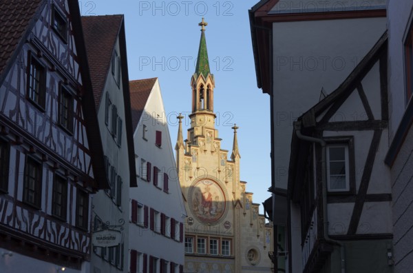 Old town alley with view of the Hospital of the Holy Spirit, neo-Gothic façade, Bad forest lake,