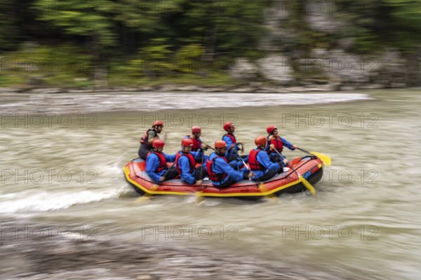 Rafting dinghy in the Entenlochklamm gorge, Tyrol, Austria, Europe