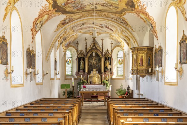 Interior of the branch church of St Andreas in Thalkirchen, Bad Endorf, Bavaria, Germany, Europe